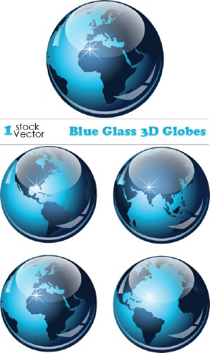 Blue Glass 3D Globes Vector