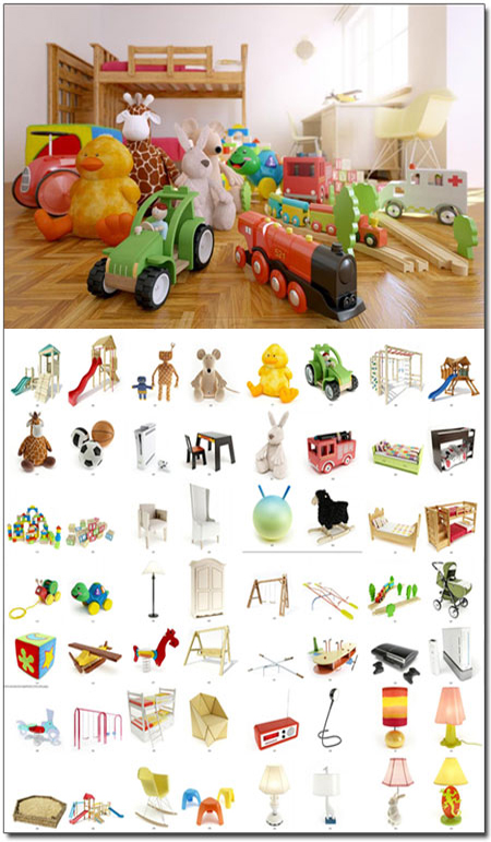 3D models highly detailed objects of children 66 models
