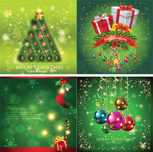 Green vector New Year and Christmas cards