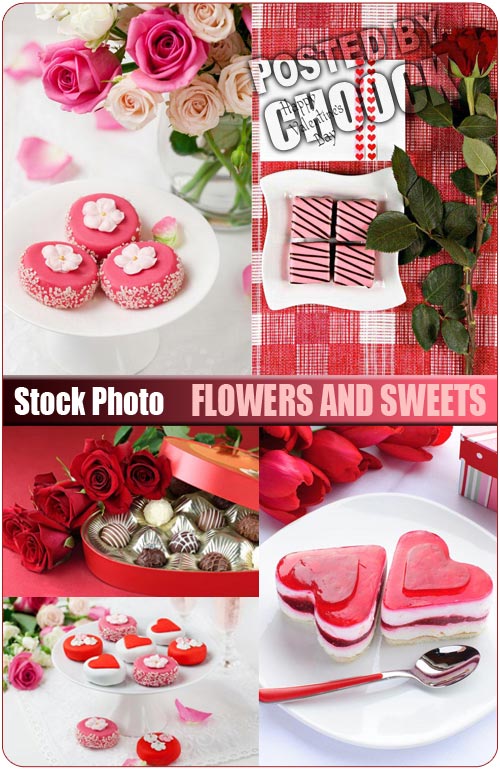 Flowers and sweets - Stock Photo