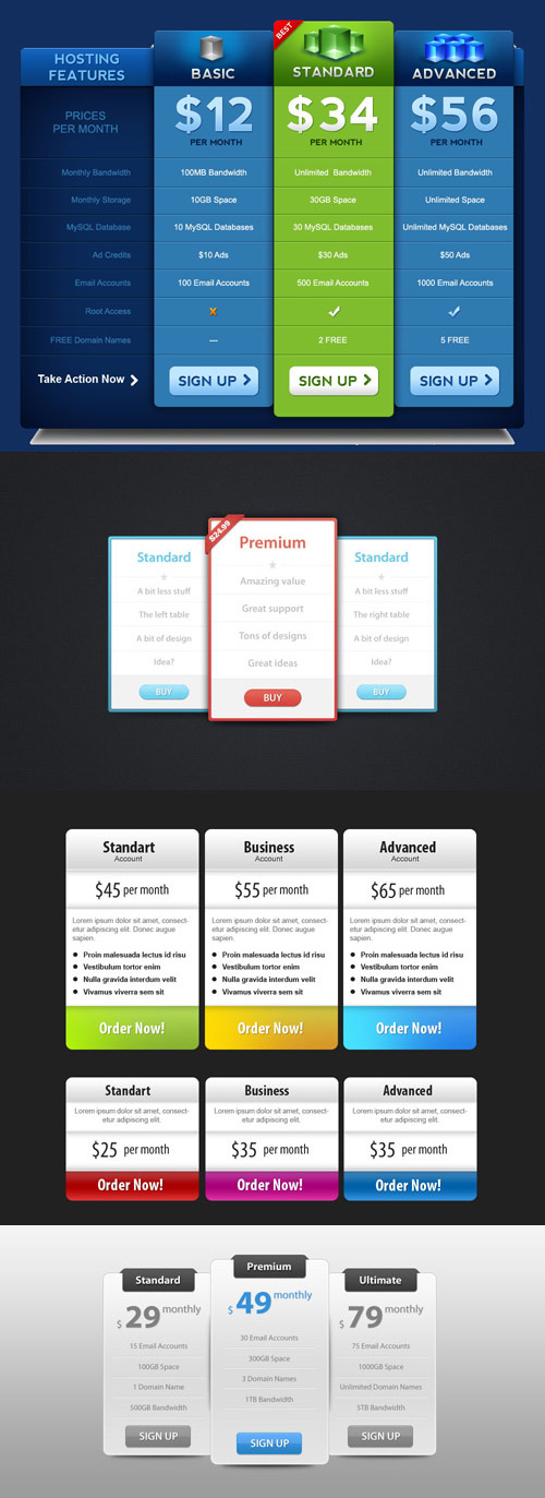 Web Pricing Tables