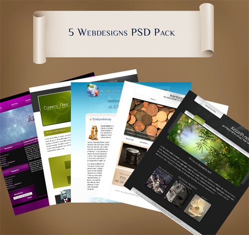 5 Webdesigns Template Psd pack for Photoshop