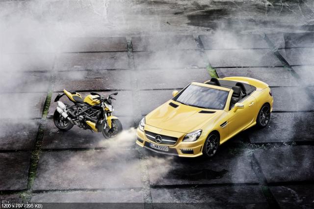 Новый Mercedes-Benz SLK55 AMG и мотоцикл Ducati Streetfighter 848